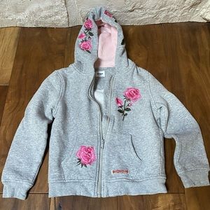 Girls Hudson Gray Floral Rose Embroidered Hoodie Size 6X